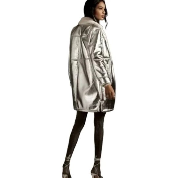 NWT 7 For All Mankind Silver Faux Shearling Coat Jacket Size S - Picture 10 of 12